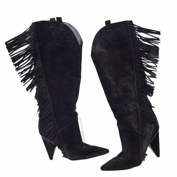 Sigerson Morrison Shoes - Sigerson Morrison Janey Fringe Knee Boot Black